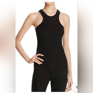 Theory Black Ribbed Knit Top Sz Med